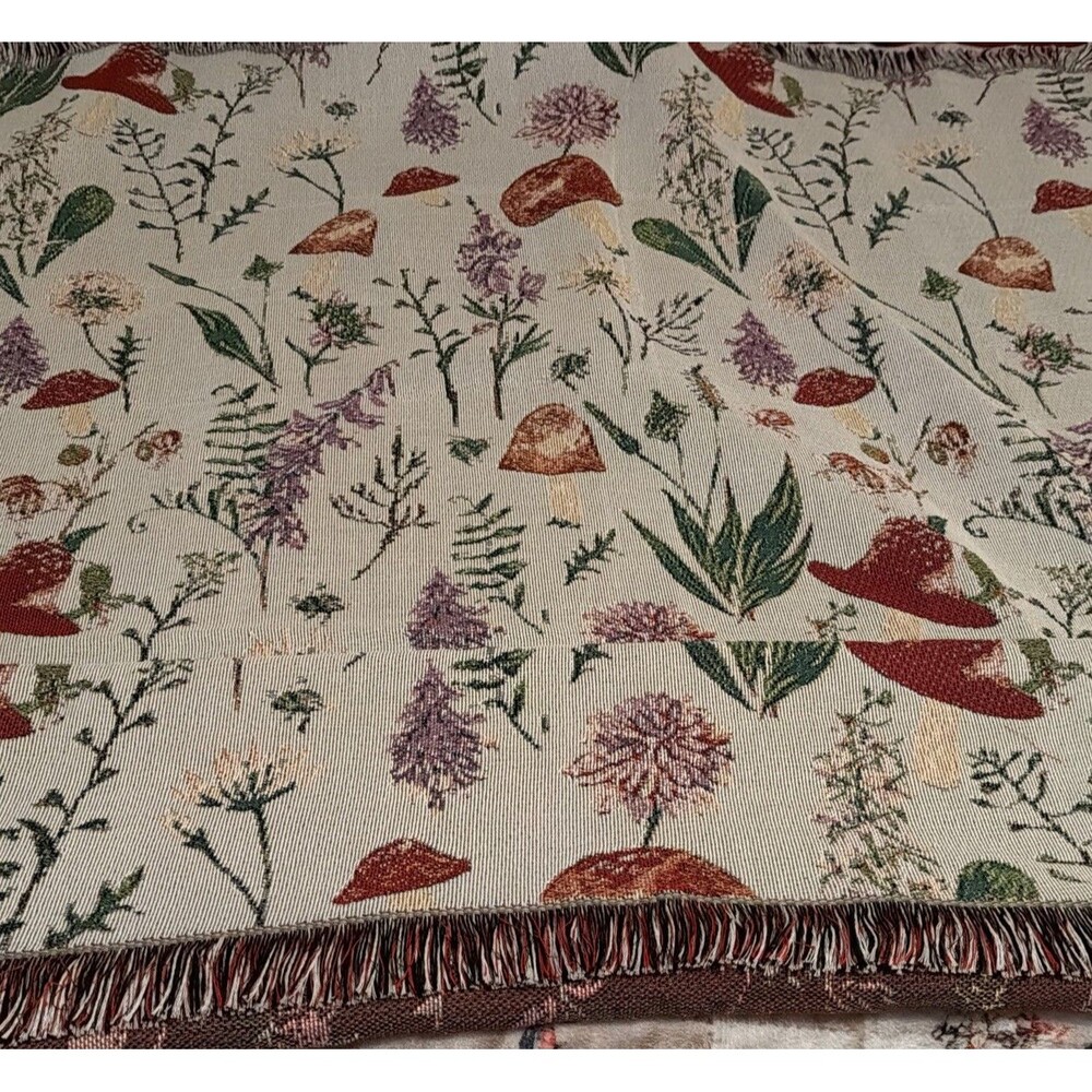 Mushroom Fungi Tapestry Afghan Throw 50x60. BOHO. Fun.New w/out Tags.Ships Fast! - Picture 10 of 11